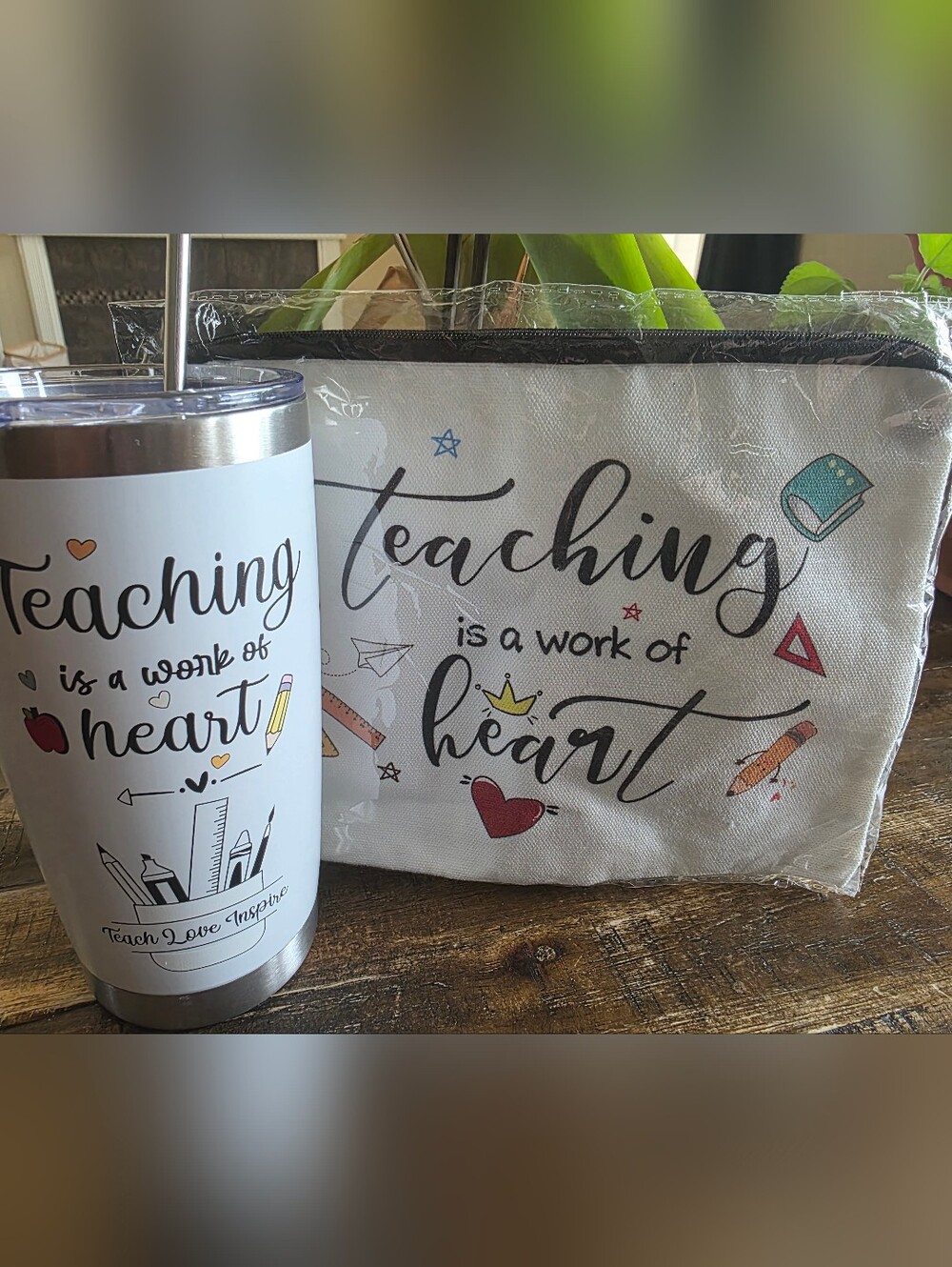 Teaching Is a Work of Heart Canvas Tote Bag - White/Black And Cup